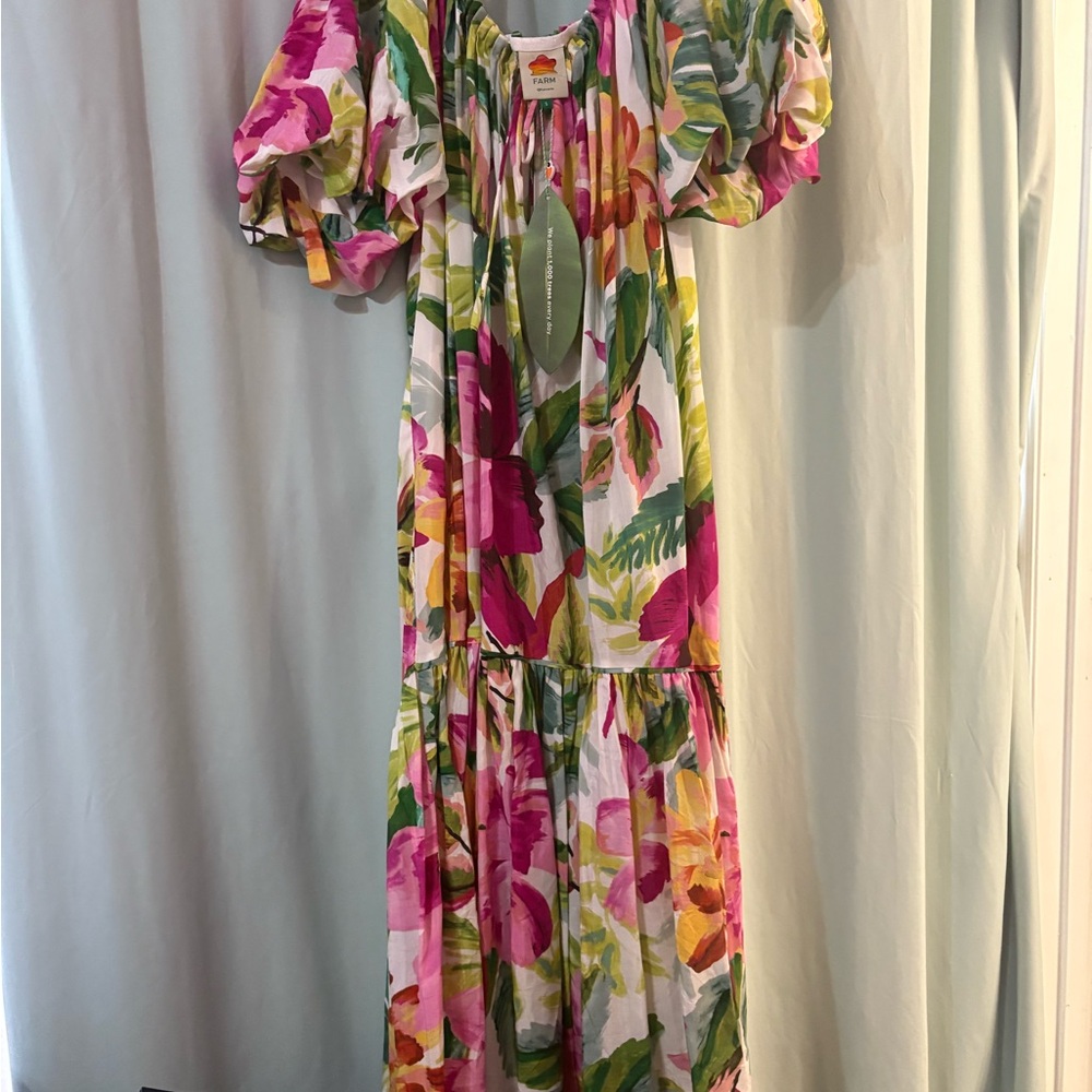 Floral Maxi Dress with Puff Sleeves Farm rio NWT